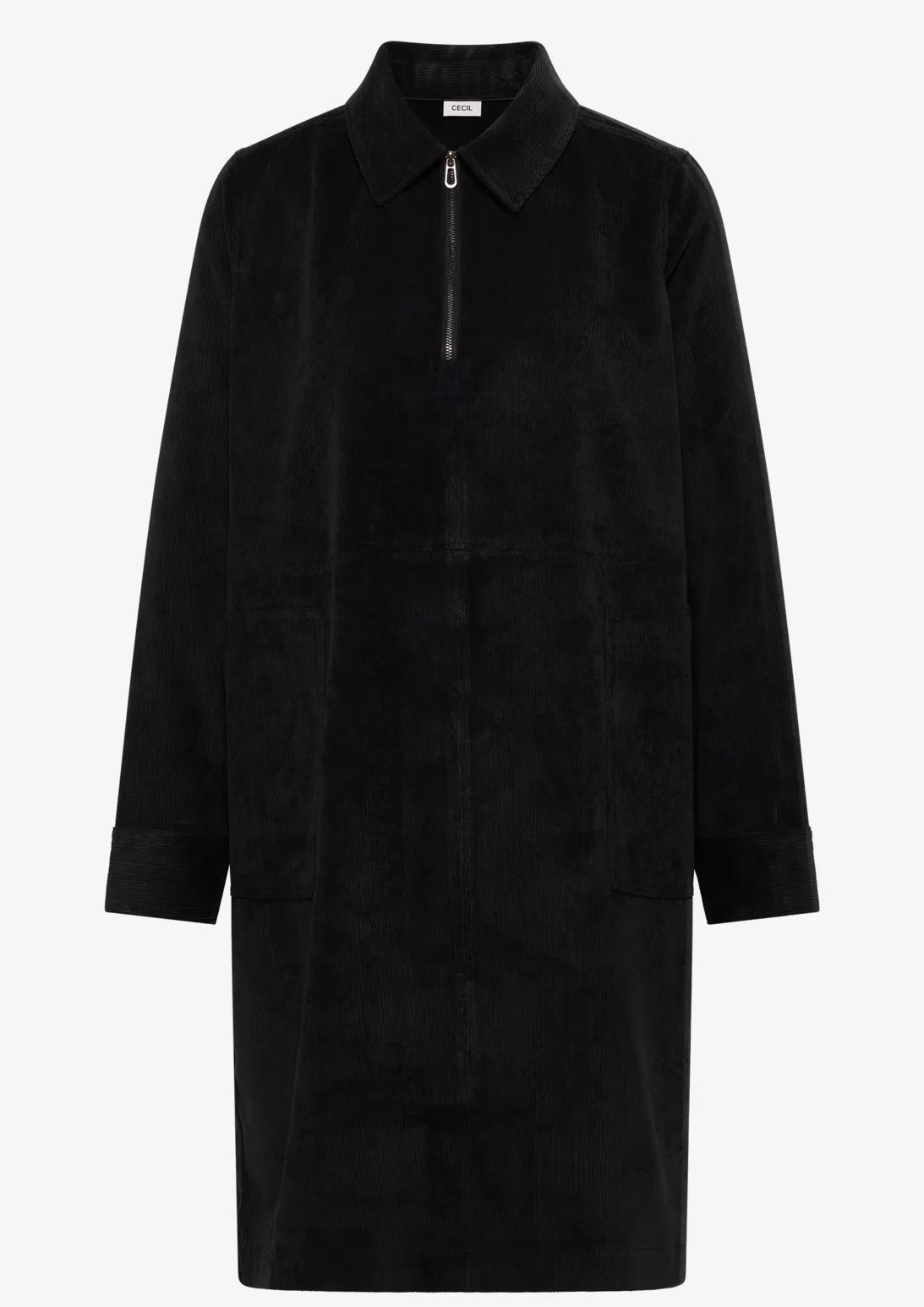 SOLID ZIPPER CORDUROY DRESS Svart