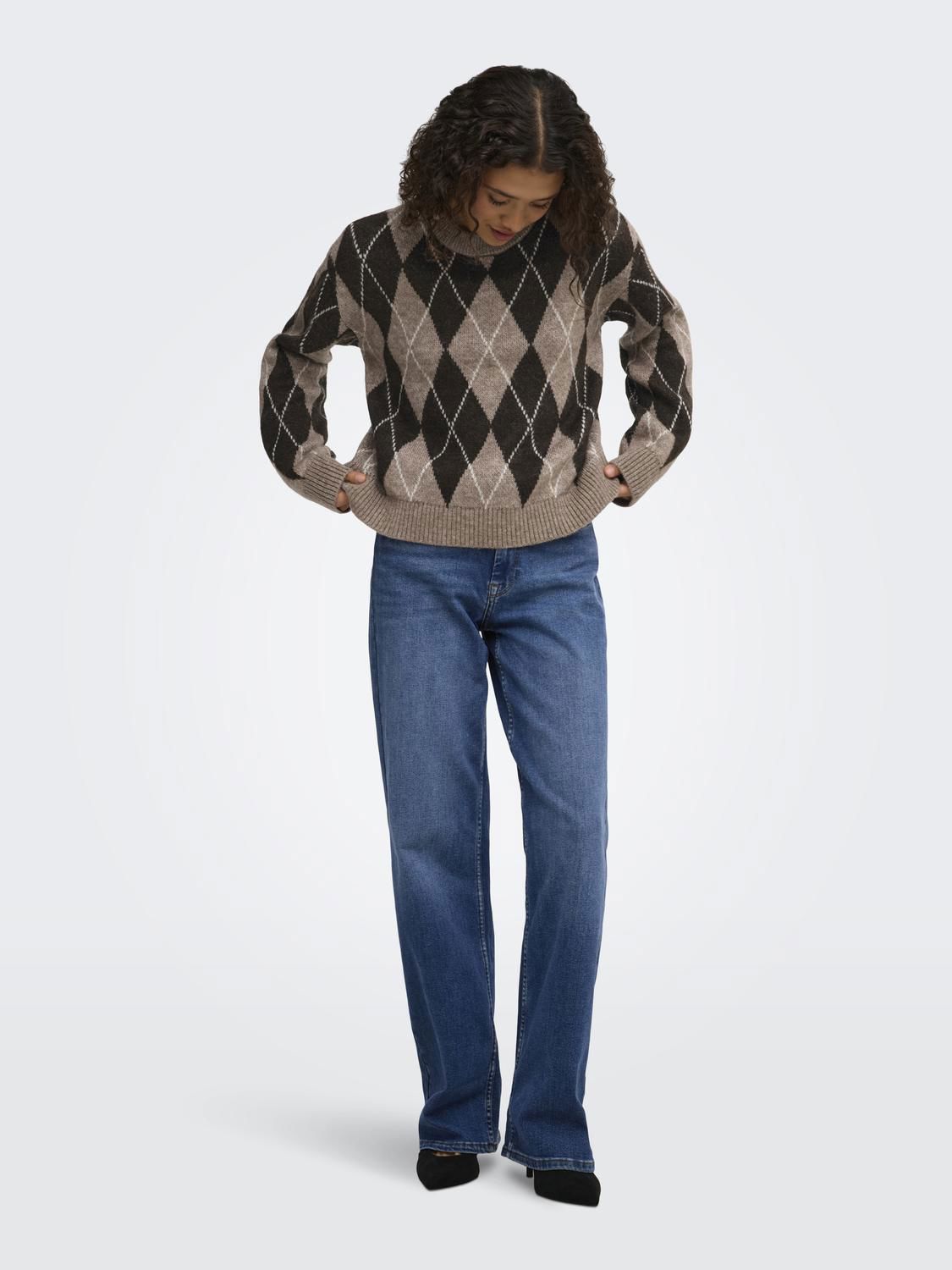 Jdybianka L/s Argyle Pullover Knt Noos Brun