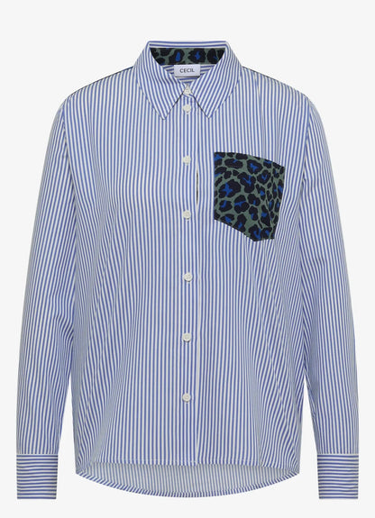 TOS stripe print mix blouse Blå
