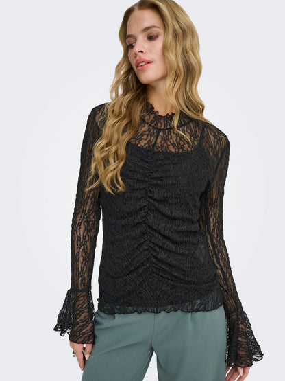 Jdylala L/s High Neck Lace Top Jrs Sort