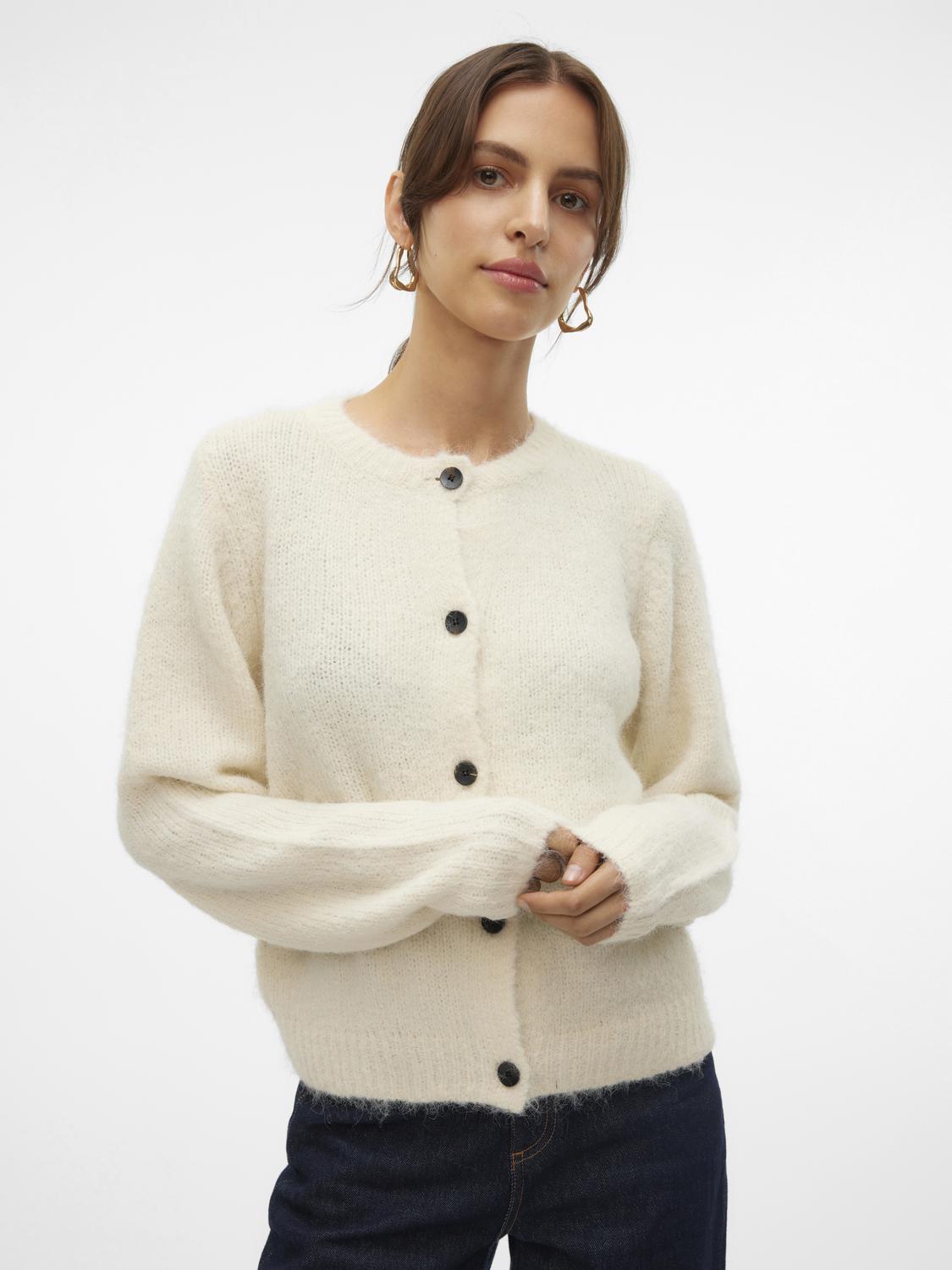 VMNOVAH LS O-NECK BUTTON CARDI GA NOOS Lysegrå