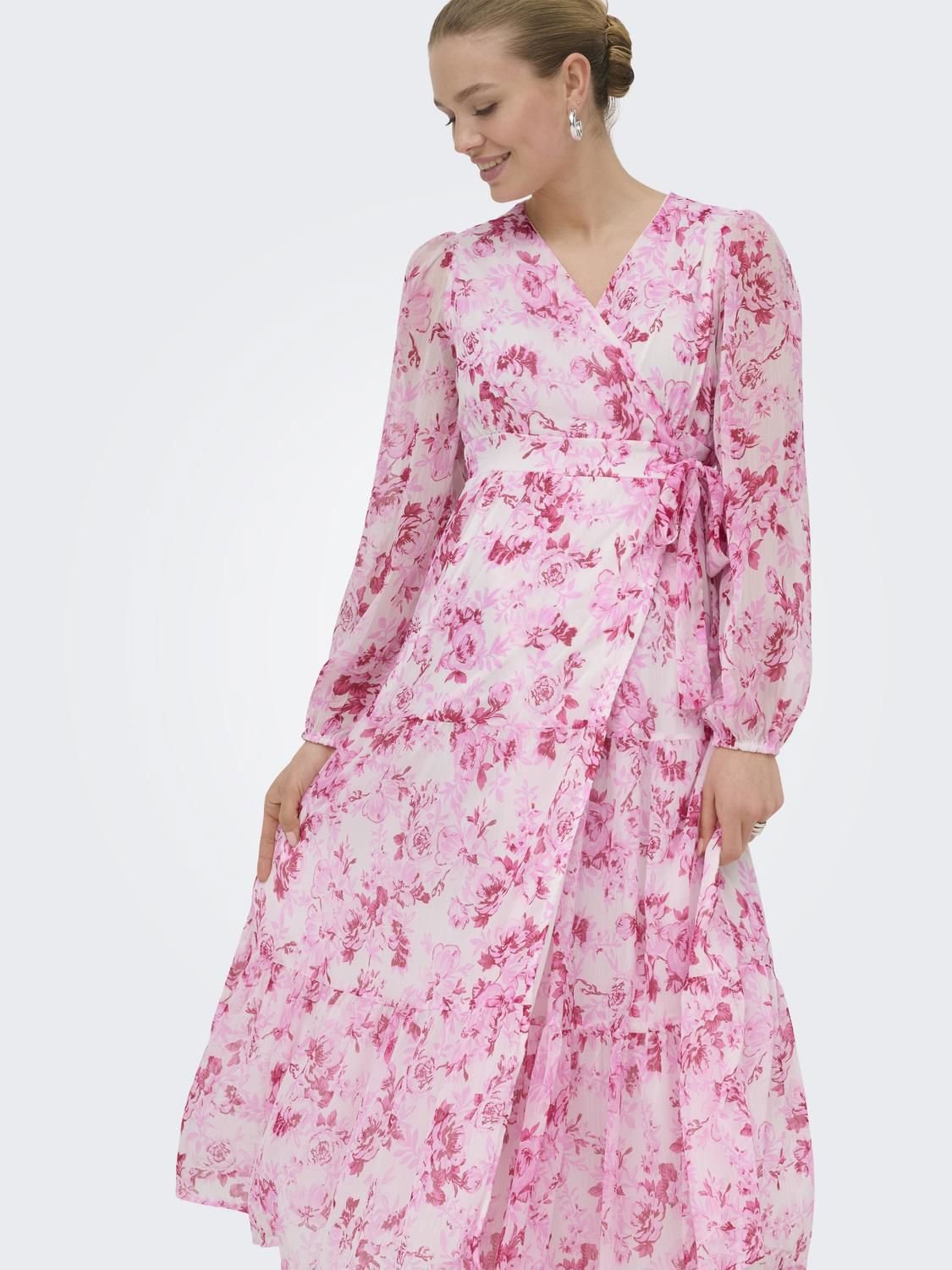 Onlmiriam Ls Wrap Midi Dress Cs Wvn Rosa