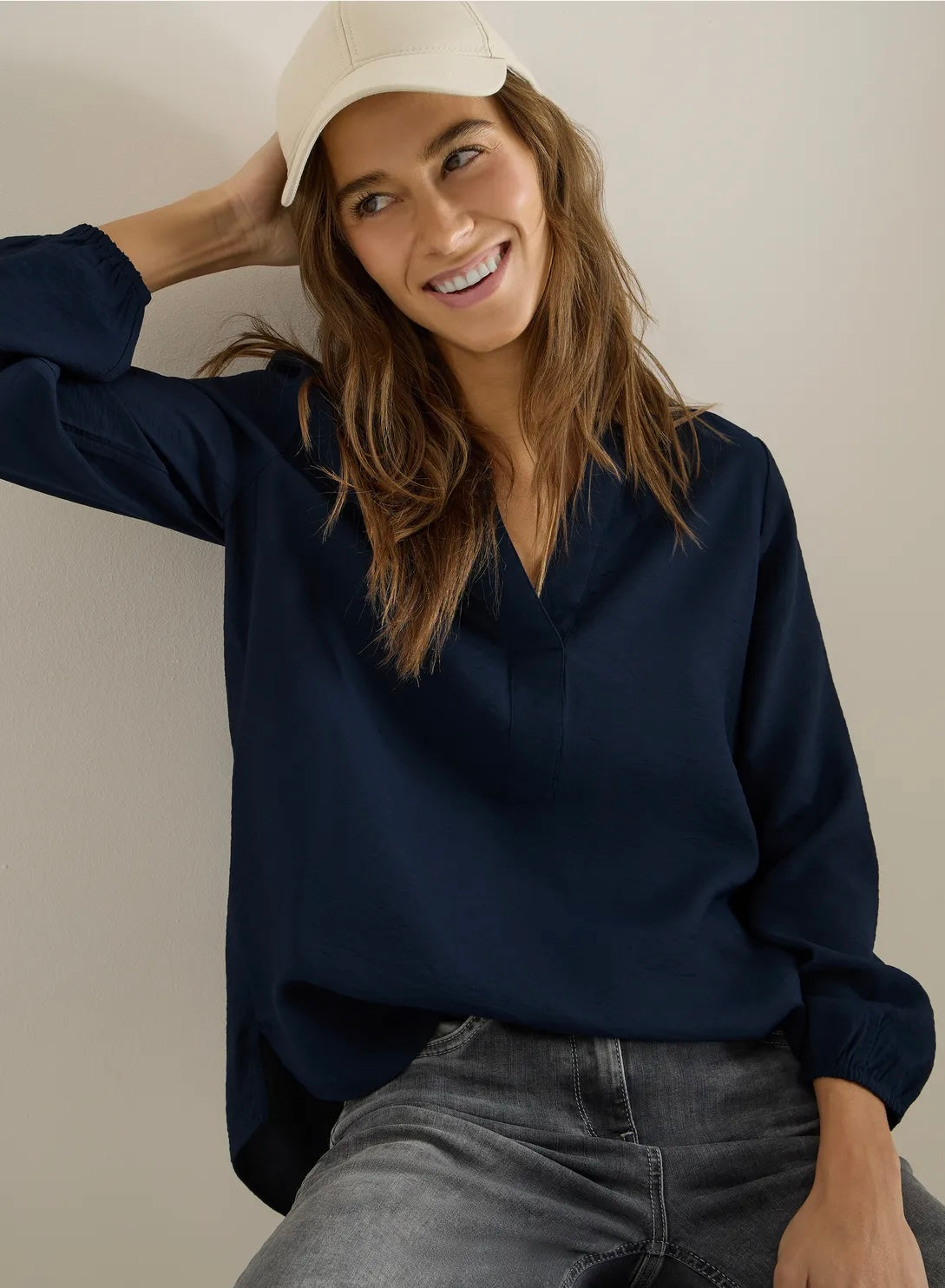 Solid splitneck blouse Blå