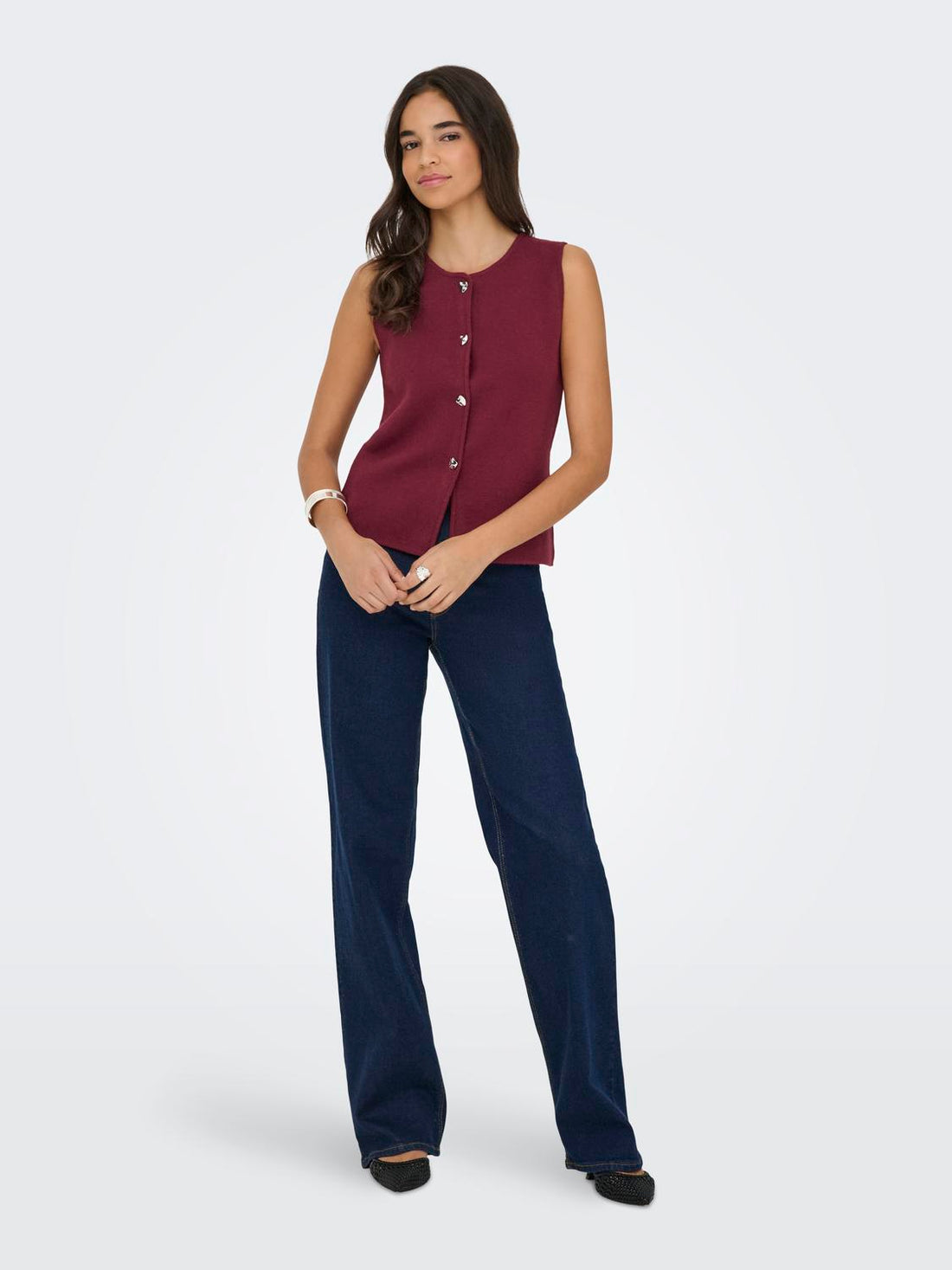 Onlibi Button Sl Vest Cc Knt Burgunder