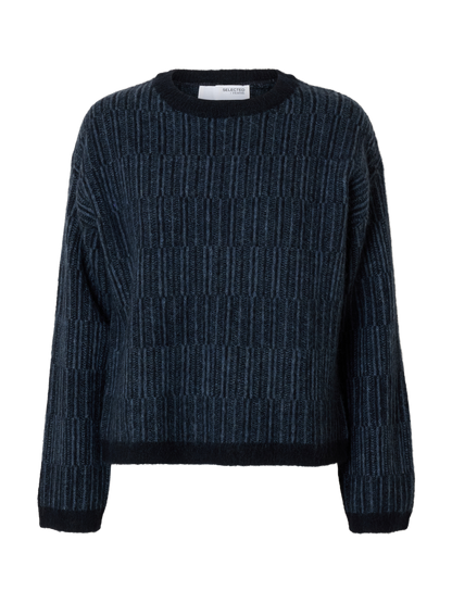 Slfalva Ls Knit Stripe O-Neck Blå