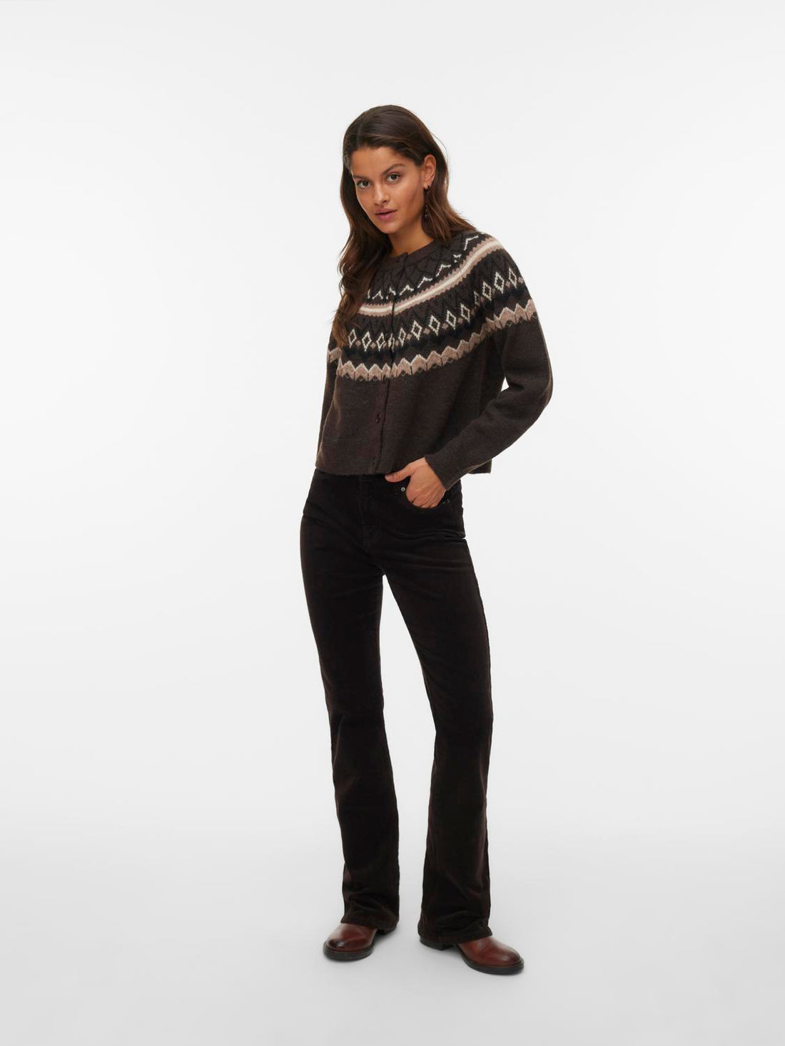 Vmtammy Ls O-Neck Nordic Cardigan Ga Mørkebrun