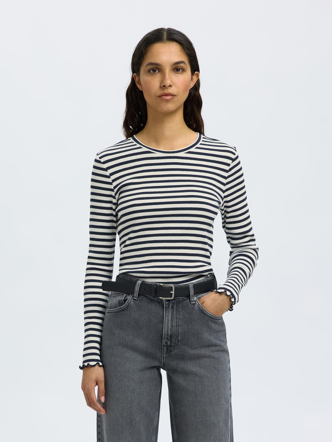 SLFANNA LS CREW NECK TEE STR NOOS Mørkeblå