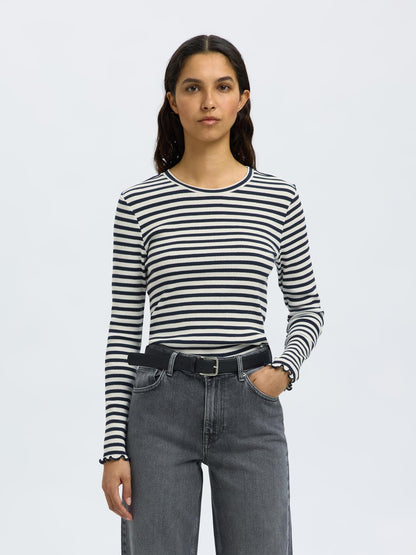 SLFANNA LS CREW NECK TEE STR NOOS Mørkeblå