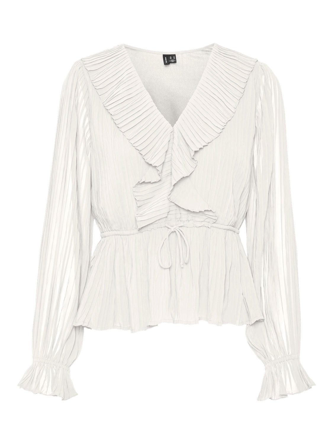 Vmdora L/s Frill Pleat Top Wvn Noos Hvit