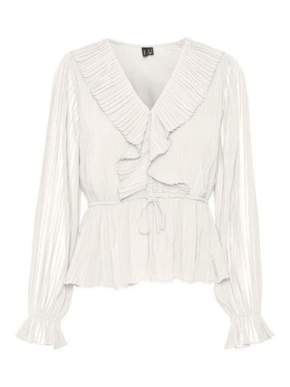 Vmdora L/s Frill Pleat Top Wvn Noos Hvit