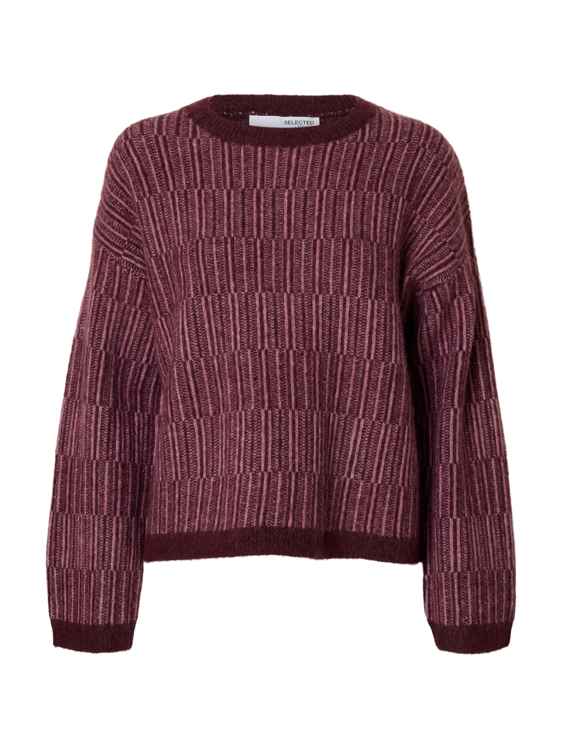 Slfalva Ls Knit Stripe O-Neck Burgunder