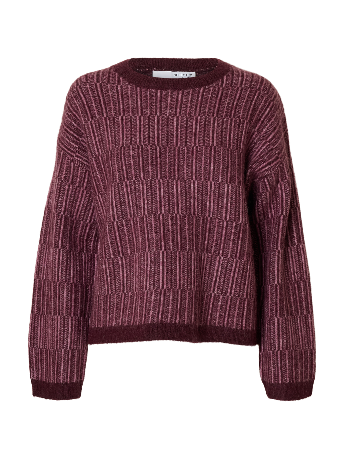 Slfalva Ls Knit Stripe O-Neck Burgunder