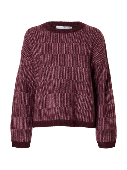 Slfalva Ls Knit Stripe O-Neck Burgunder