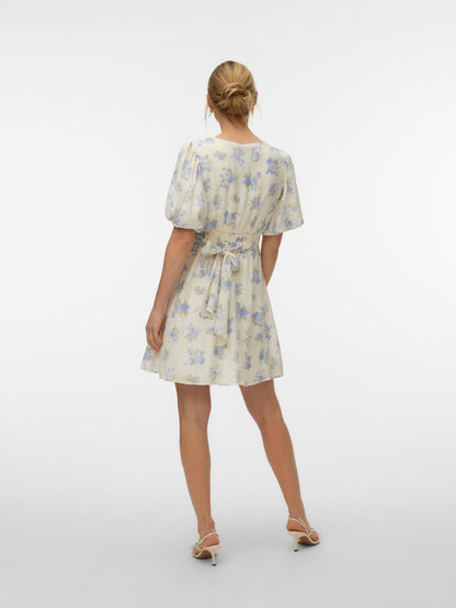 Vmbella 2/4 V-Neck Short Dress Wvn Blå