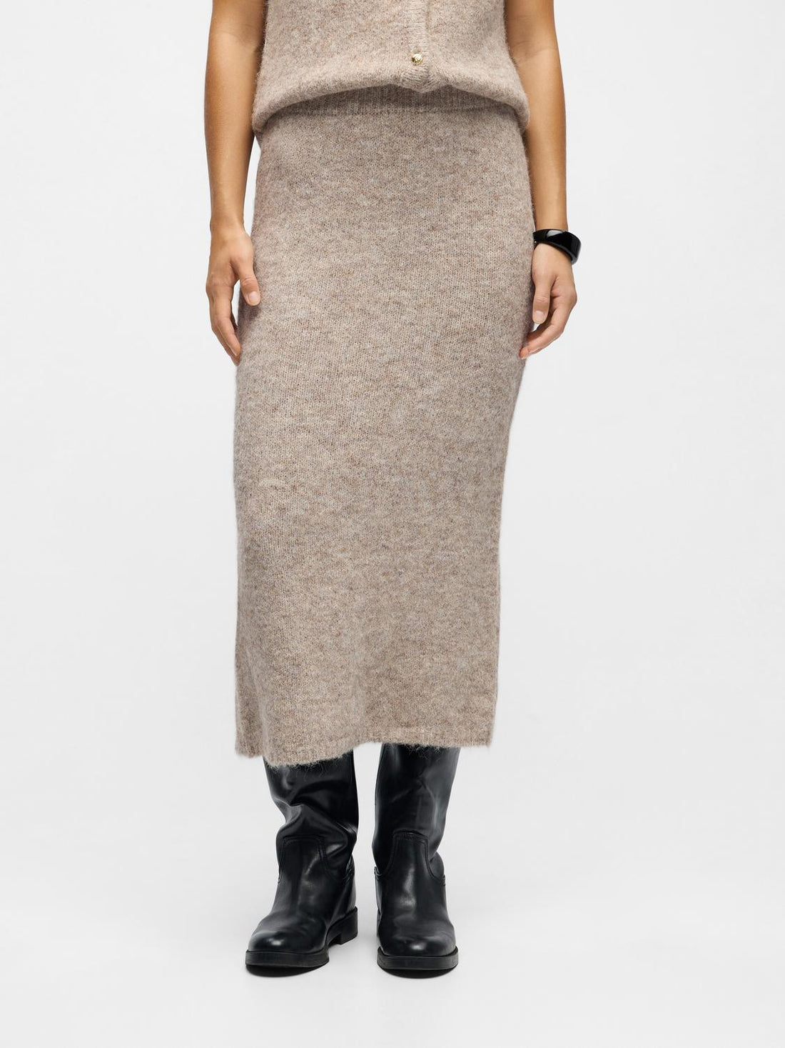 Objsaggia Mw Re Midi Knit Skirt Div Beige