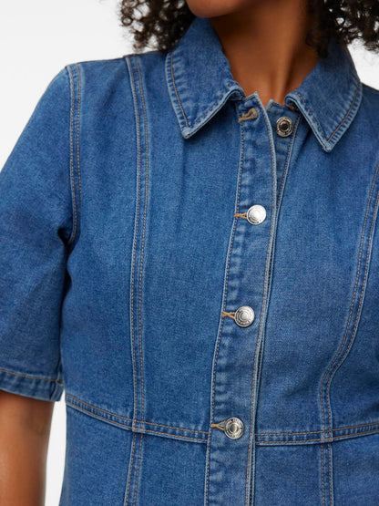Vmdaisy 2/4 Short Denim Dress Noos Blå