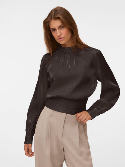 Vmpolly Ls High Neck Top Wvn Brun