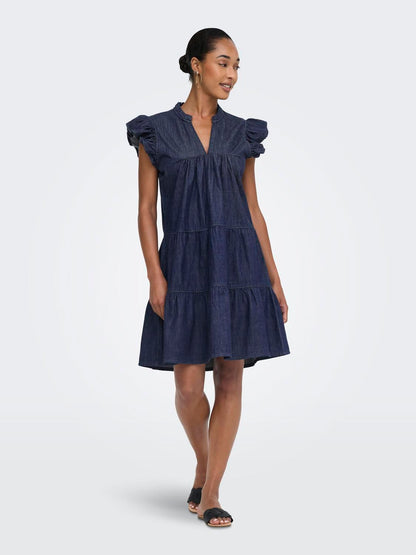 Onlshania S/l Frill Short Dnm Dress Noos Blå