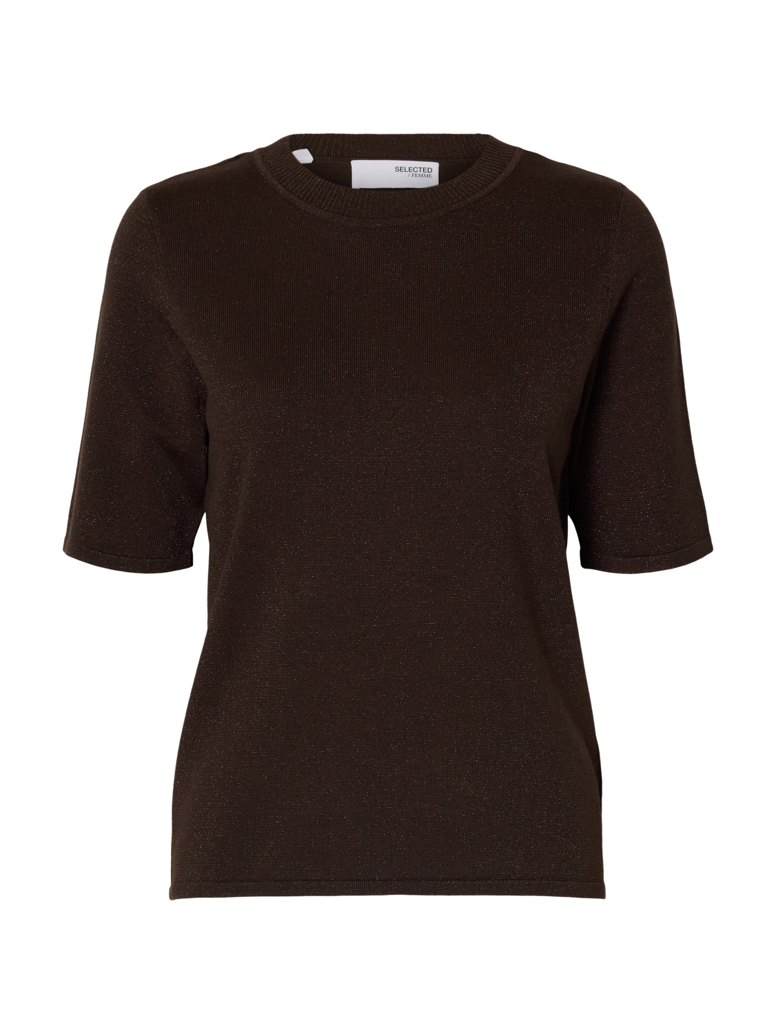 Slflura 2/4 Knit O-Neck Brun