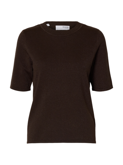 Slflura 2/4 Knit O-Neck Brun