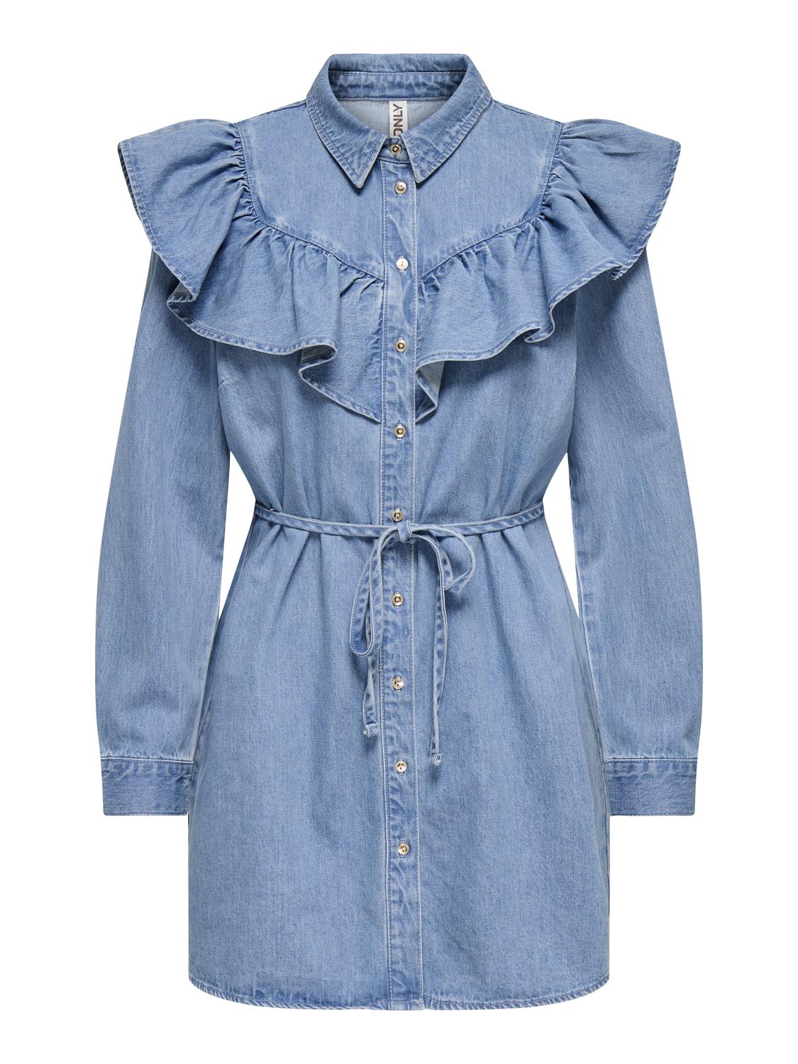 Onlindigo Ls Frill Dnm Dress Cs Blå