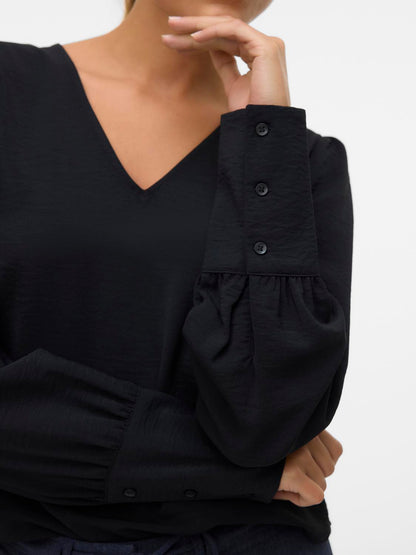 Vmesme Ls V-Neck Top Wvn Ga Svart