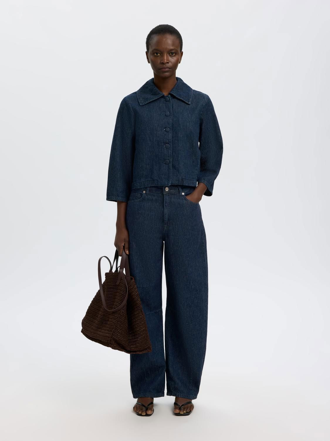 Slfrelaxed Hanny 3/4 Denim Jacket Blå