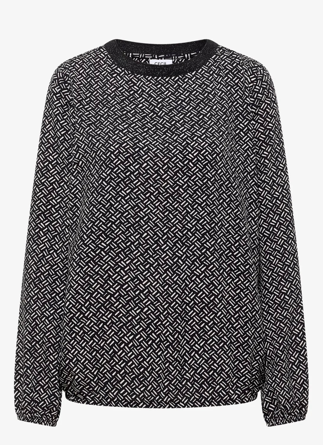 AOP viskose blouse with lurex Svart