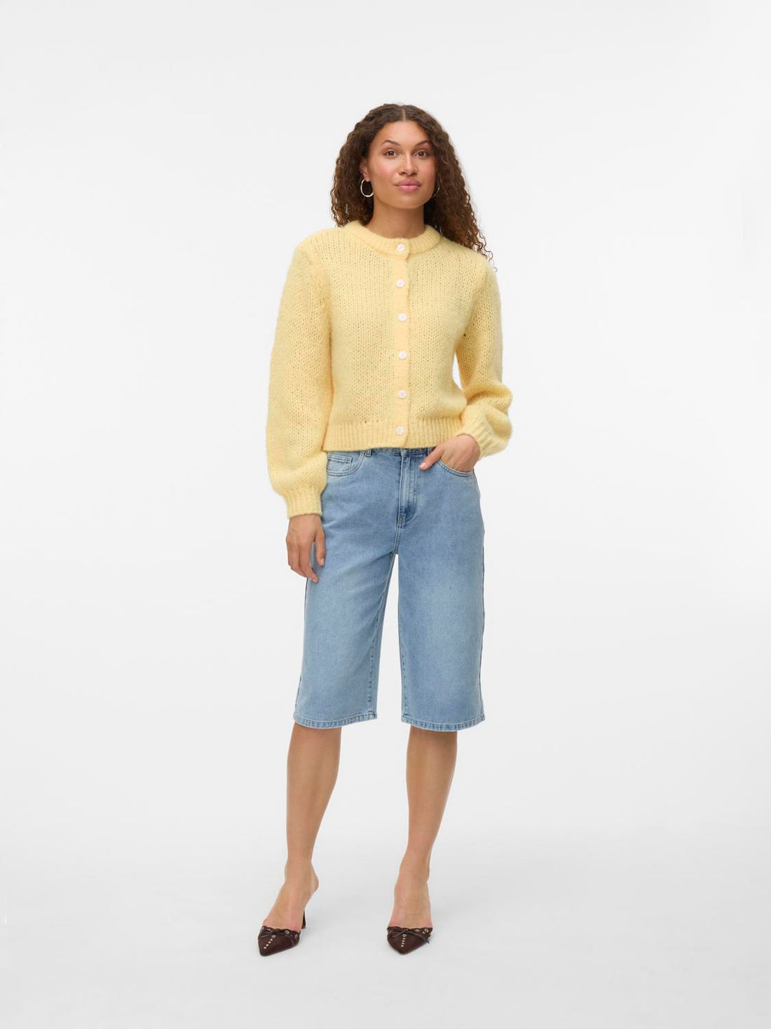 VMWILO LS O-NECK CARDIGAN EXP Mellomgul