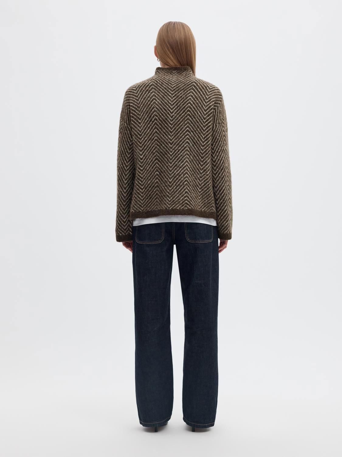 Slwlulu Ls Herringbone Knit High Neck Brun