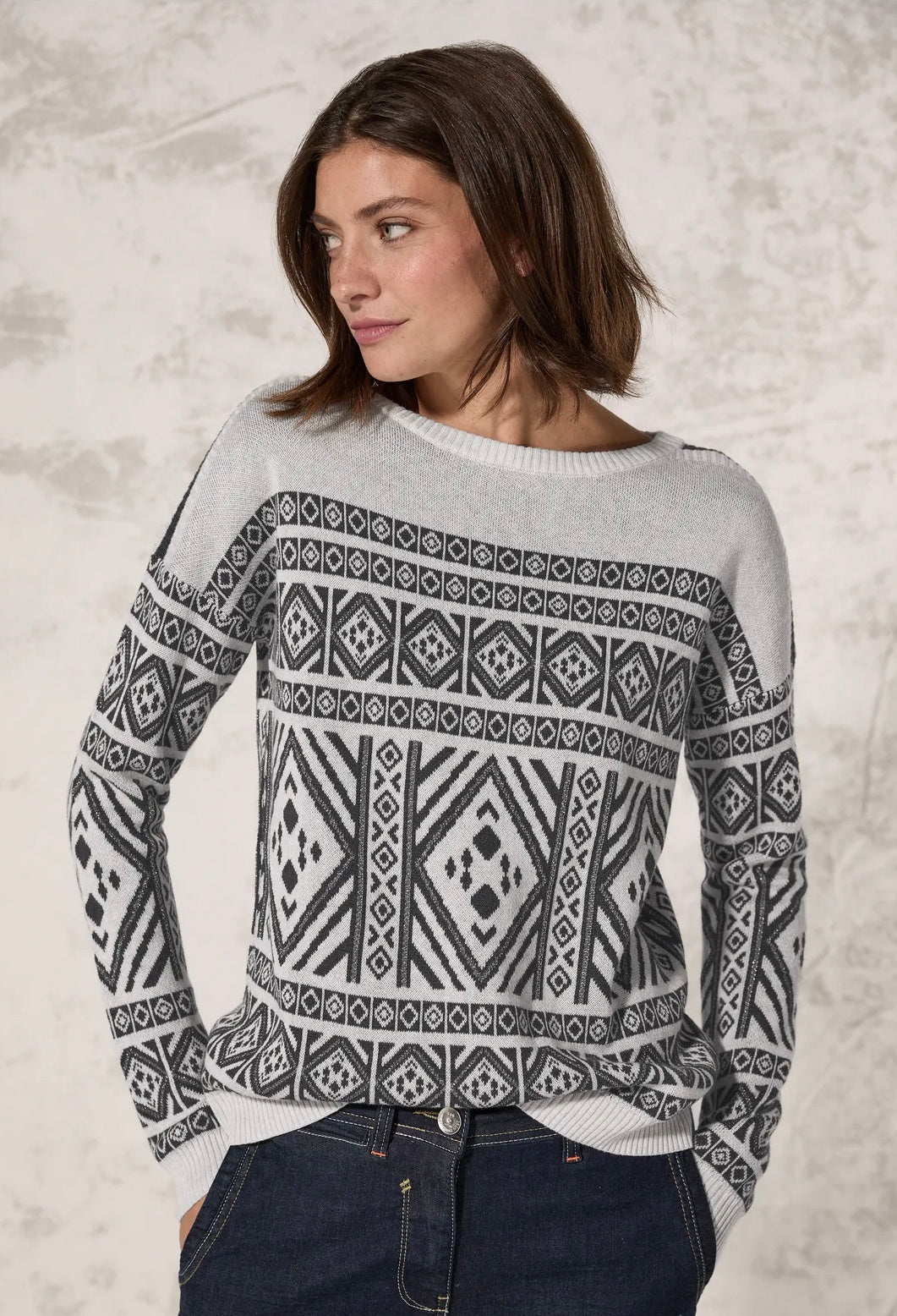 AOP BOATNECK JACQUARD Grå