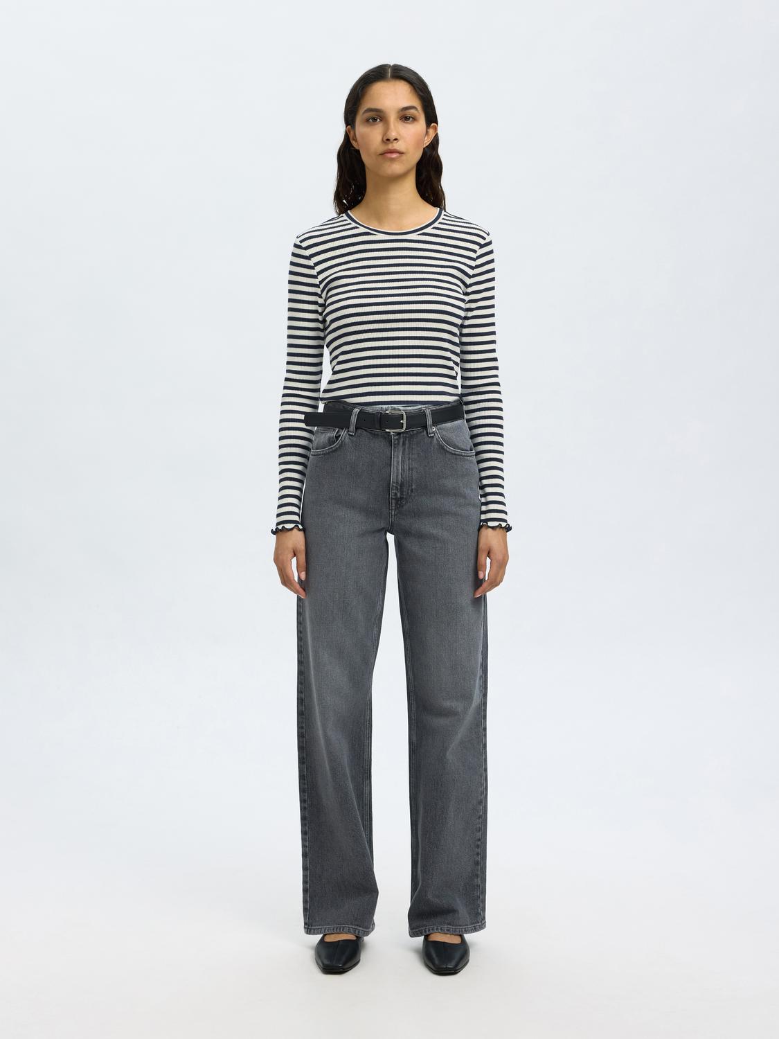 SLFANNA LS CREW NECK TEE STR NOOS Mørkeblå