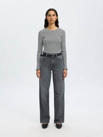 SLFANNA LS CREW NECK TEE STR NOOS Mørkeblå