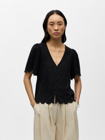 Objsanne 2/4 Lo V-Neck Top Noos Sort