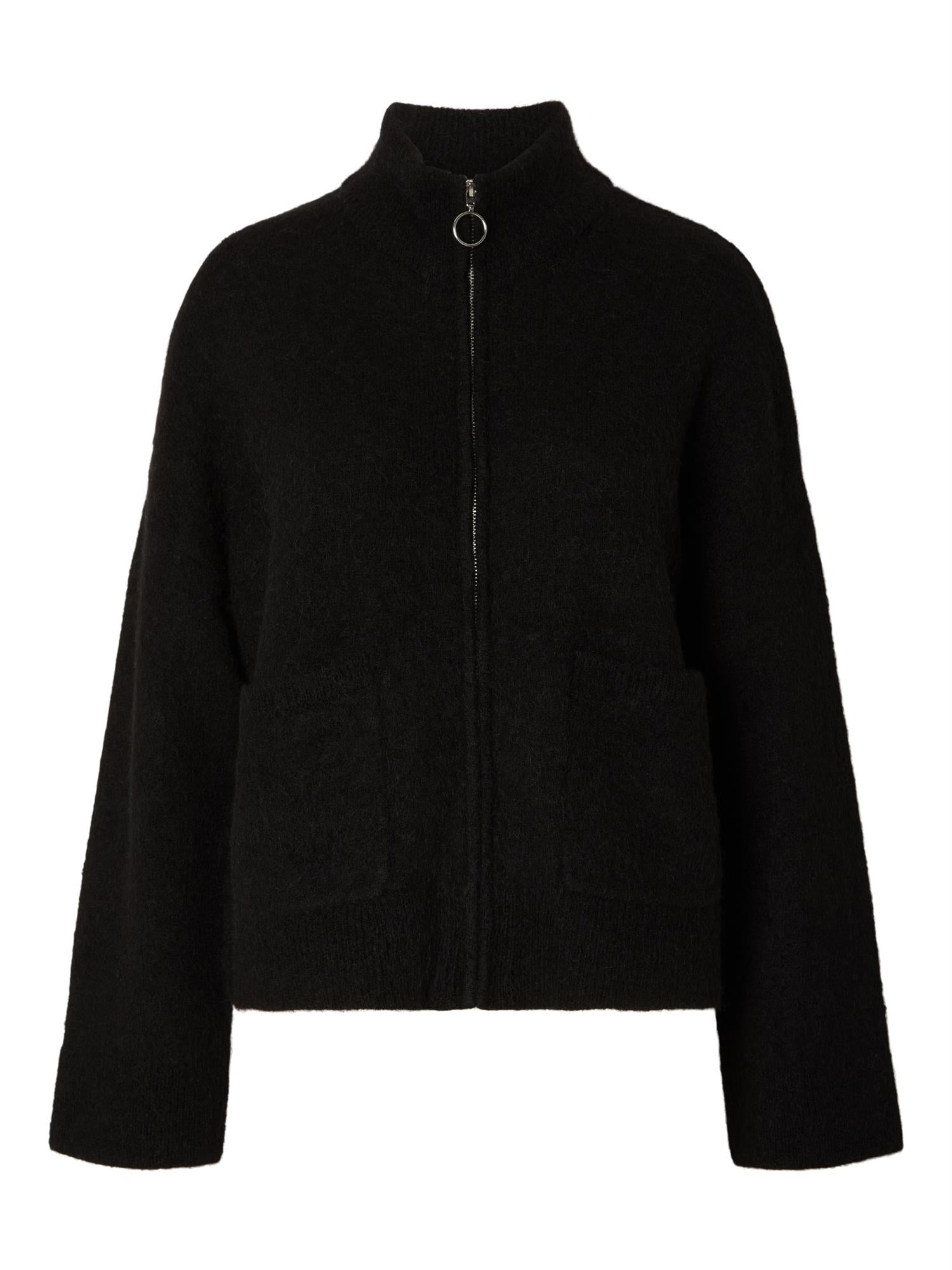 SLFSIA RAS LS KNIT ZIPPER CARDIGAN Black