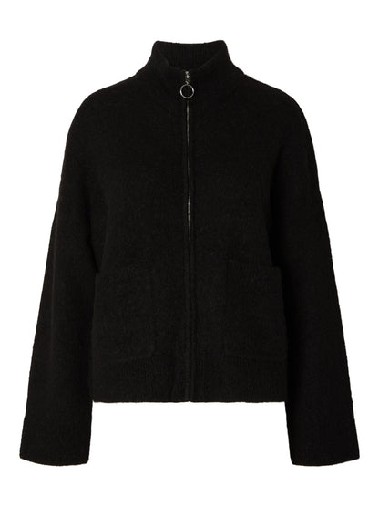 SLFSIA RAS LS KNIT ZIPPER CARDIGAN Black