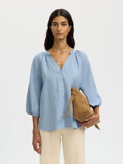 Slwcleo-Alberta Linen Blend Shirt Noos Blå