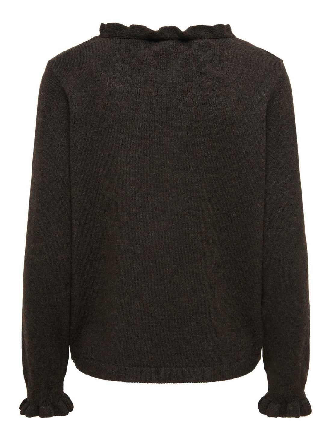 Jdyletty L/s V-Neck Frill Pullover Knt Mørkebrun