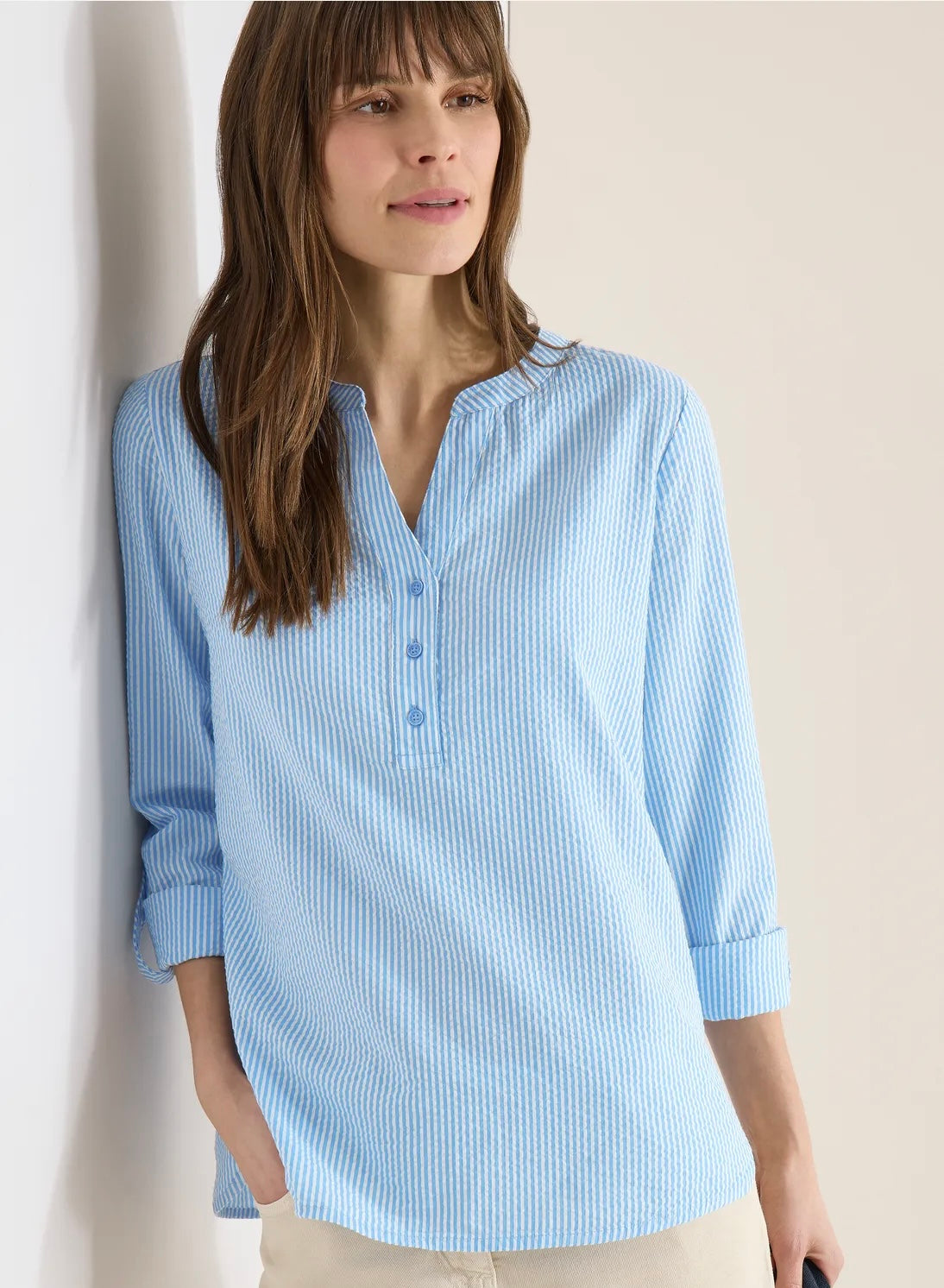 Seersucker stripe blouse Blå