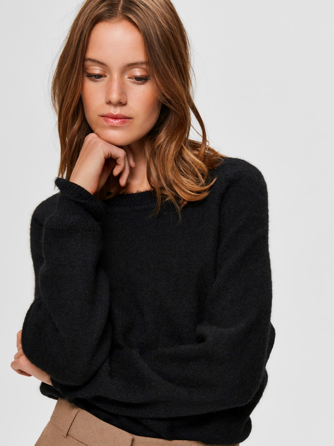 SLFLULU LS KNIT O-NECK NOOS Svart