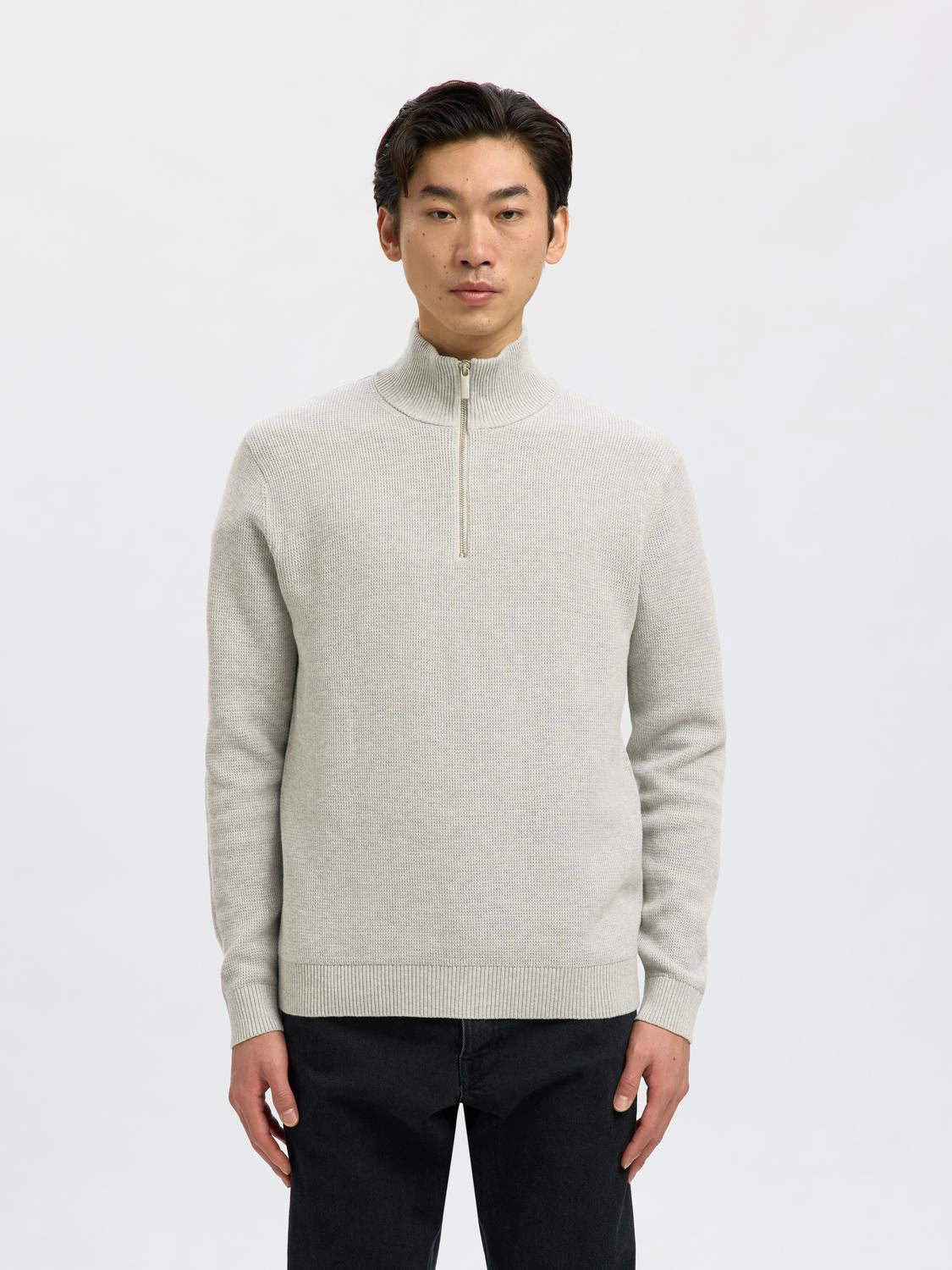 Slmdane Ls Knit Structure Half Zip Noos Grå