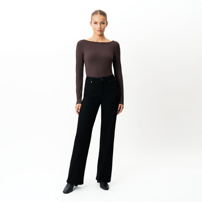 Soft Boatneck Long-sleeve Brun