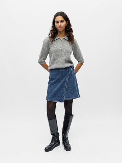 Objrosie Mw Denim Short Wrap Skirt Noos Blå