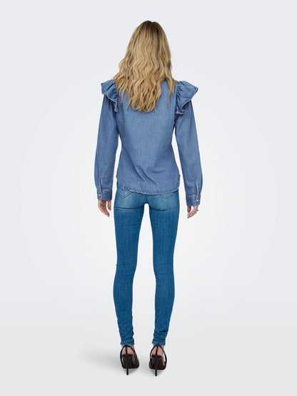 Onlindigo Ls Frill Dnm Shirt Qyt Noos Blå