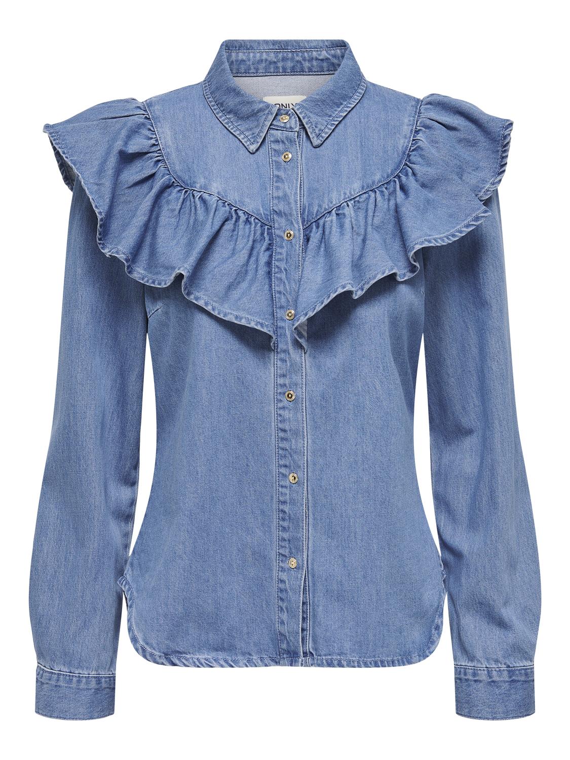 Onlindigo Ls Frill Dnm Shirt Qyt Noos Blå