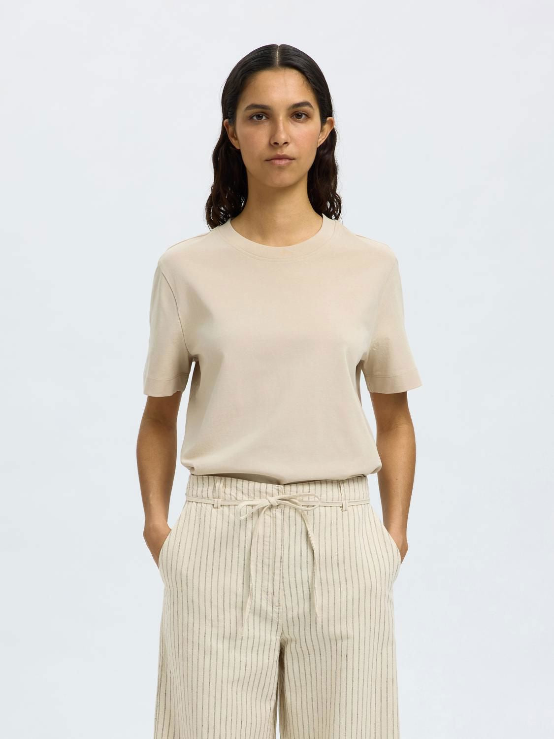 Slwessential Ss Boxy Tee Noos Beige