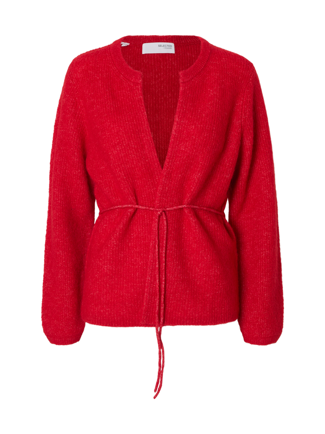 Slfsia Ras Ls Knit Belt Cardigan Mellomrød