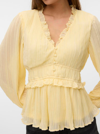 Vmdora Ls Detail Plisse Top Wvn Exp Gul