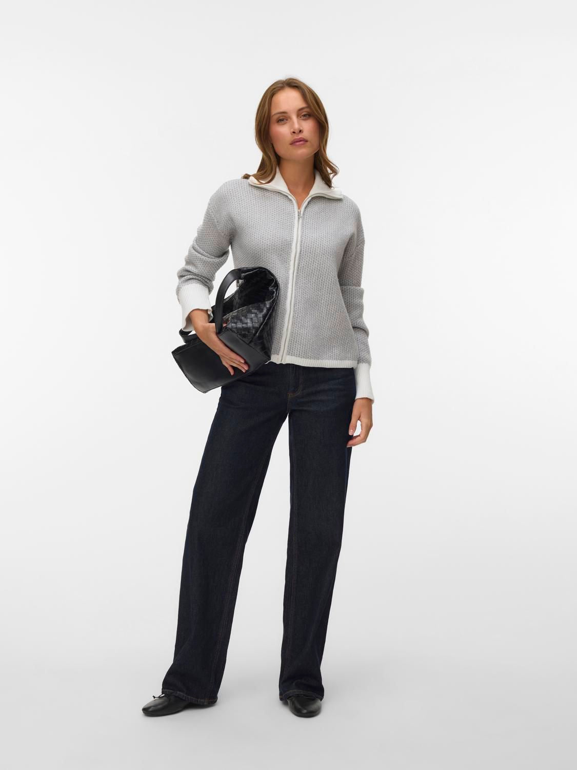 Awollie Ls Zip Knit Cardigan Hvit
