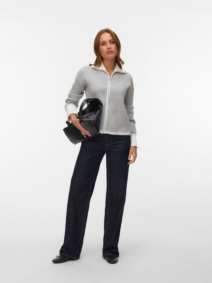 Awollie Ls Zip Knit Cardigan Hvit